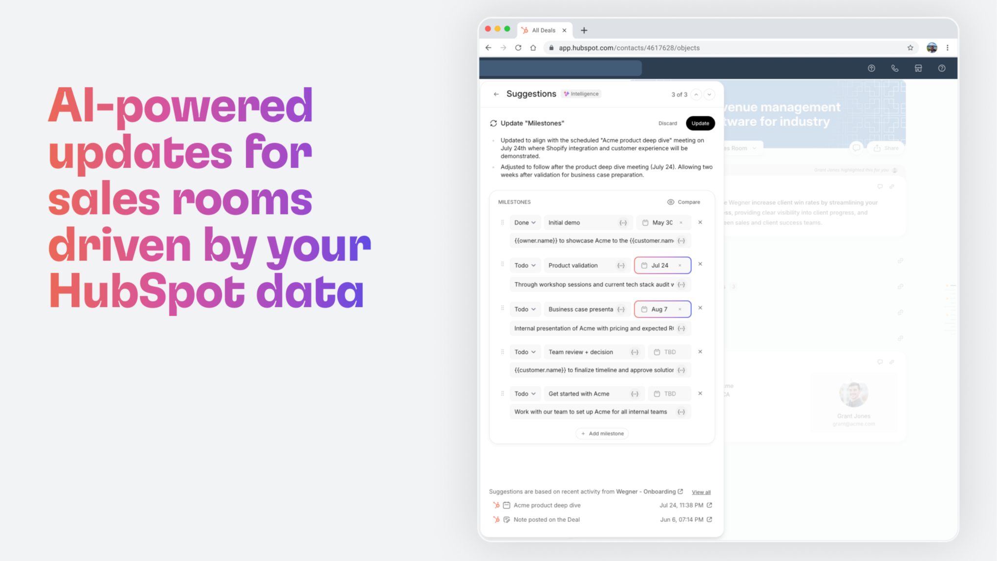 AI-powered updates for sales rooms driven by your HubSpot data